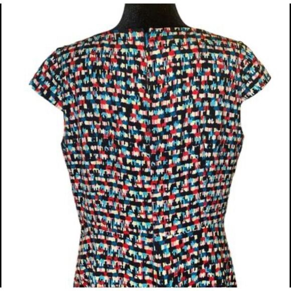 Black Label by Evan Picone A Line Multicolor Geo Print Dress with Cap Sleeves Sz - Picture 8 of 13